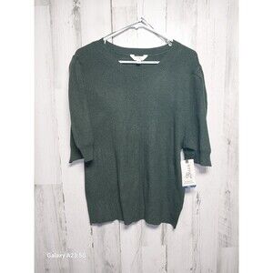 Terra Sky Short Sleeve Sweater In Dark Aloe Size 3X